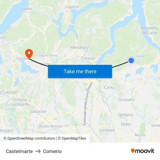 Castelmarte to Comerio map