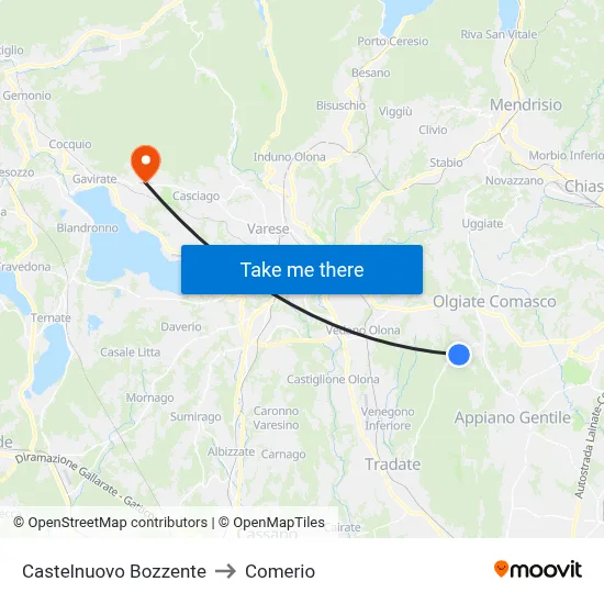 Castelnuovo Bozzente to Comerio map