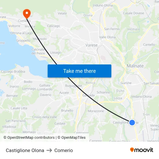 Castiglione Olona to Comerio map