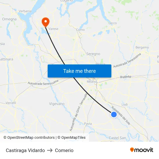 Castiraga Vidardo to Comerio map