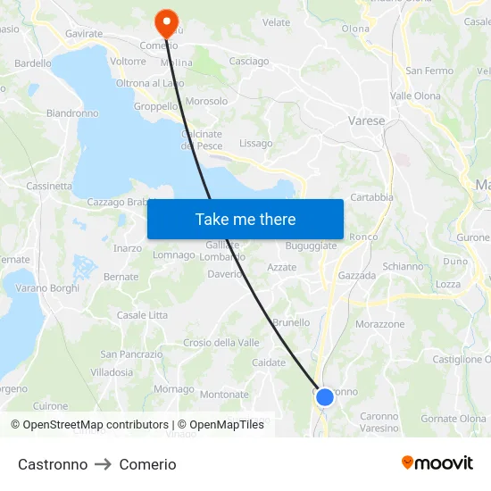 Castronno to Comerio map