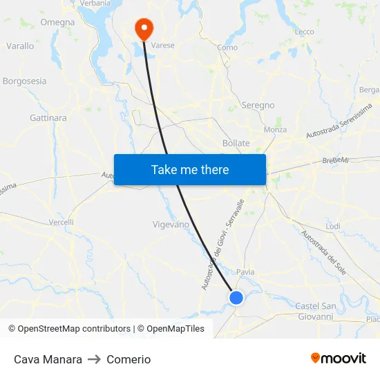 Cava Manara to Comerio map