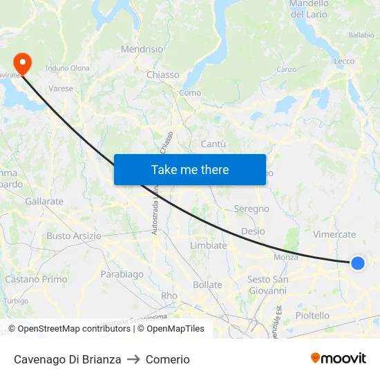 Cavenago Di Brianza to Comerio map