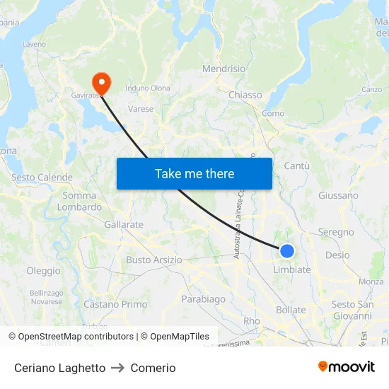 Ceriano Laghetto to Comerio map