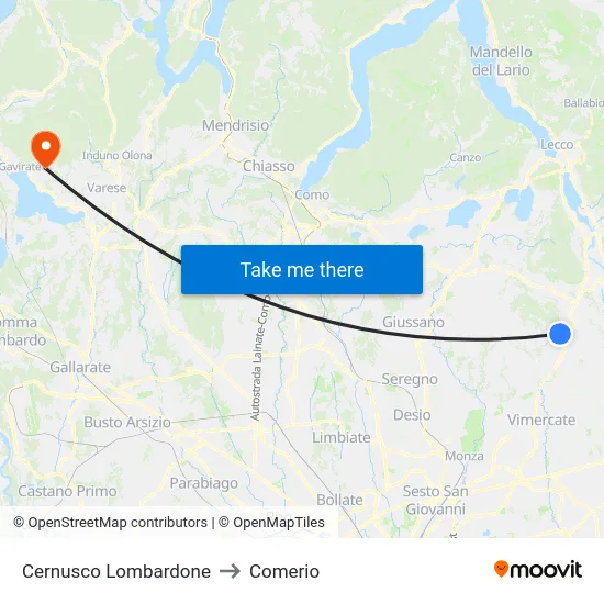 Cernusco Lombardone to Comerio map