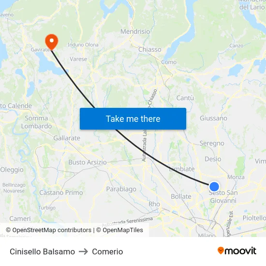 Cinisello Balsamo to Comerio map