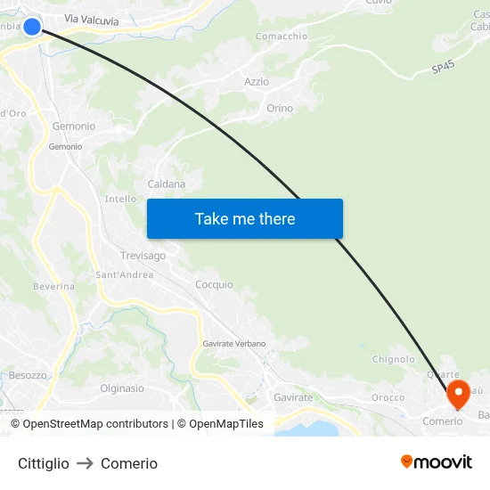 Cittiglio to Comerio map
