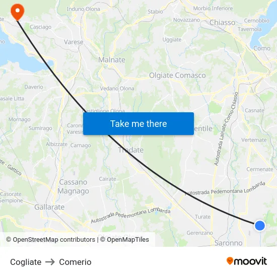 Cogliate to Comerio map