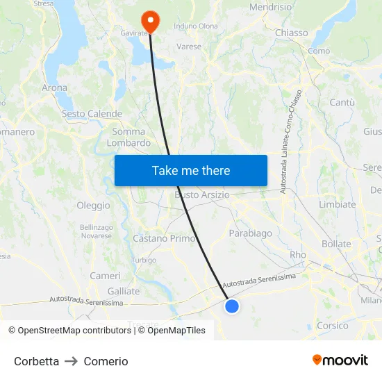 Corbetta to Comerio map