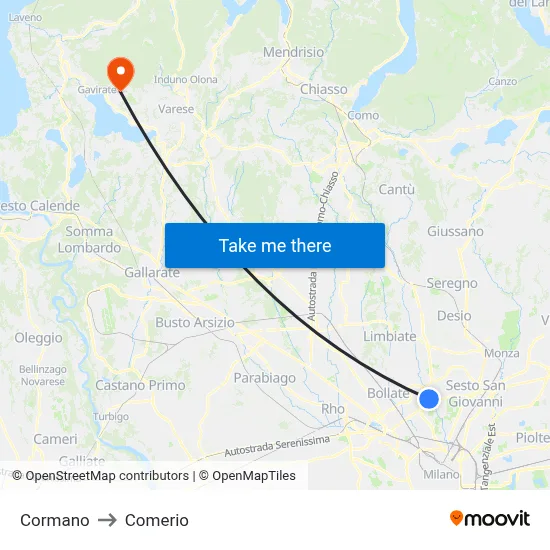 Cormano to Comerio map