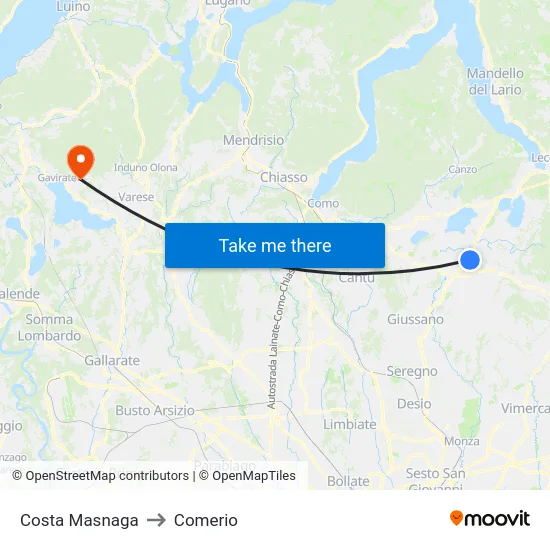 Costa Masnaga to Comerio map