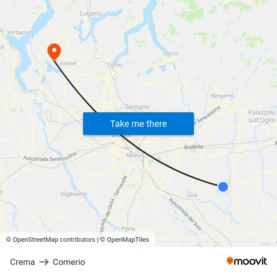 Crema to Comerio map