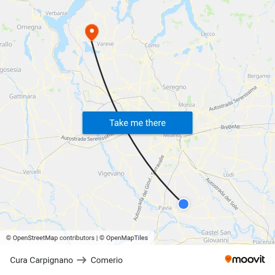 Cura Carpignano to Comerio map