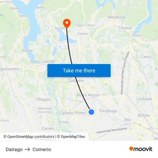 Dairago to Comerio map