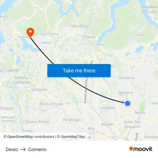 Desio to Comerio map