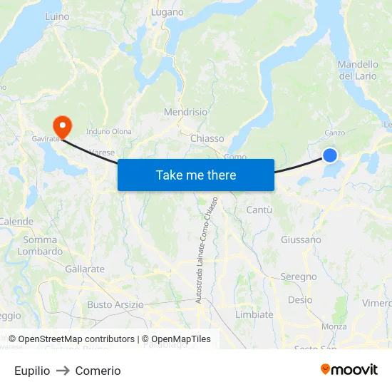 Eupilio to Comerio map