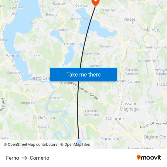 Ferno to Comerio map