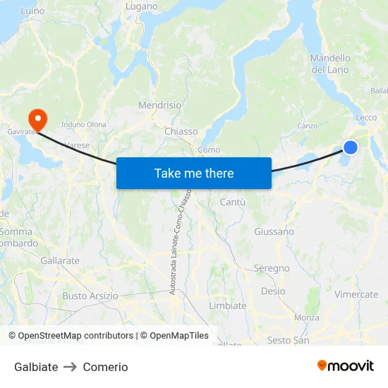 Galbiate to Comerio map