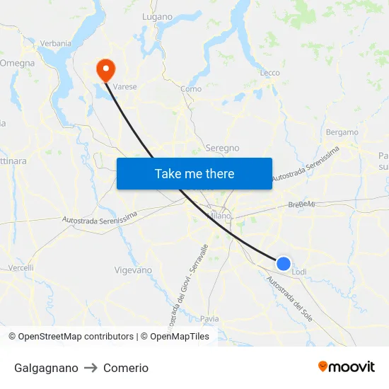 Galgagnano to Comerio map