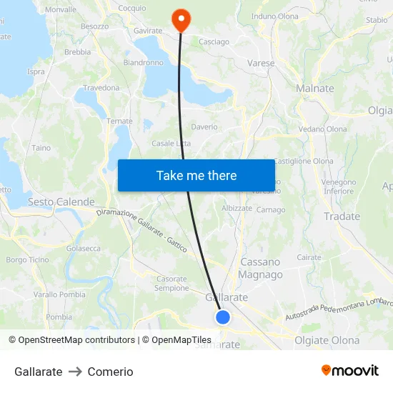 Gallarate to Comerio map