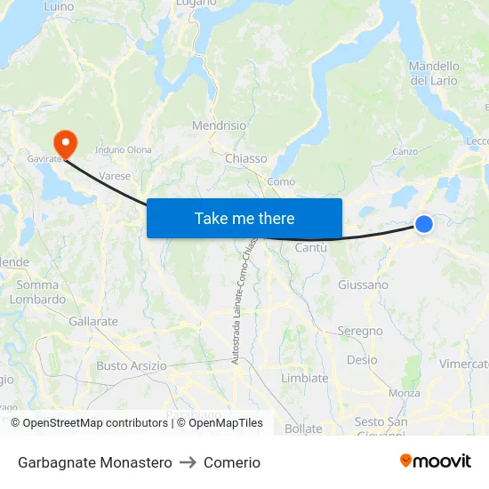 Garbagnate Monastero to Comerio map