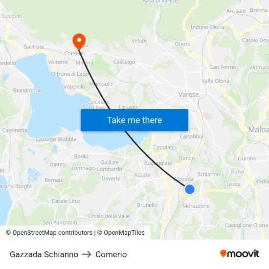 Gazzada Schianno to Comerio map