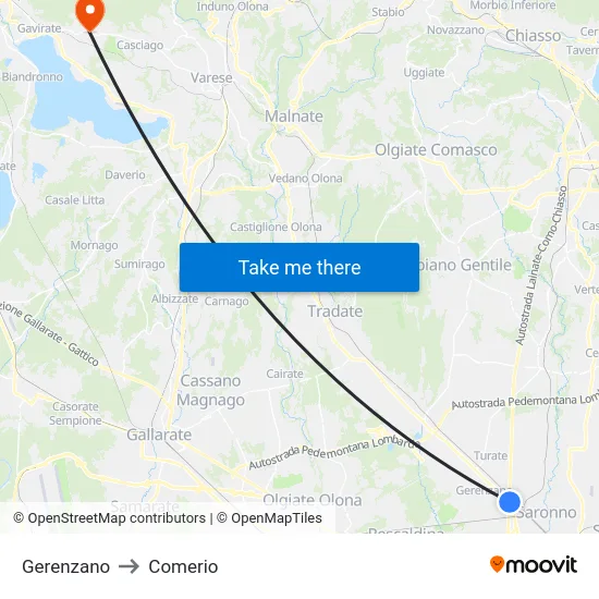 Gerenzano to Comerio map