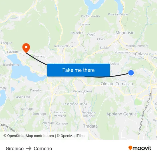 Gironico to Comerio map
