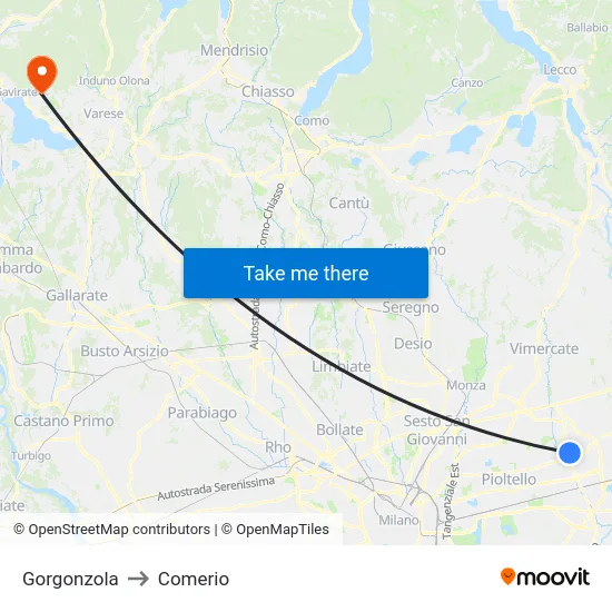 Gorgonzola to Comerio map