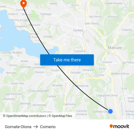 Gornate-Olona to Comerio map