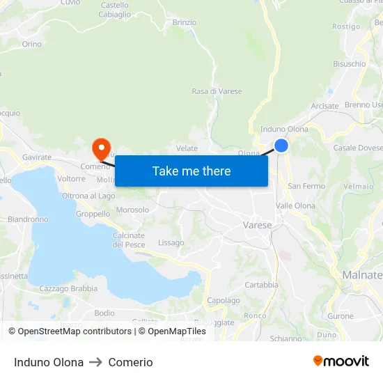 Induno Olona to Comerio map