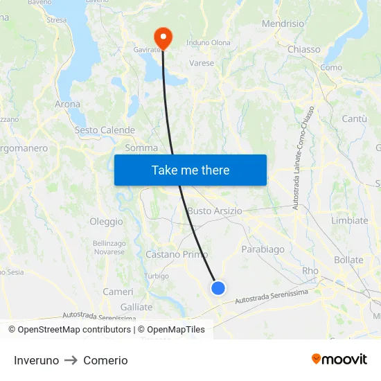 Inveruno to Comerio map