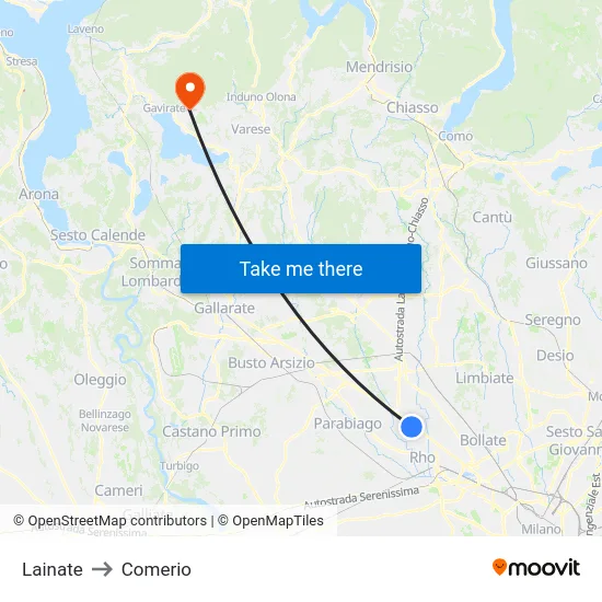 Lainate to Comerio map