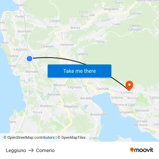Leggiuno to Comerio map