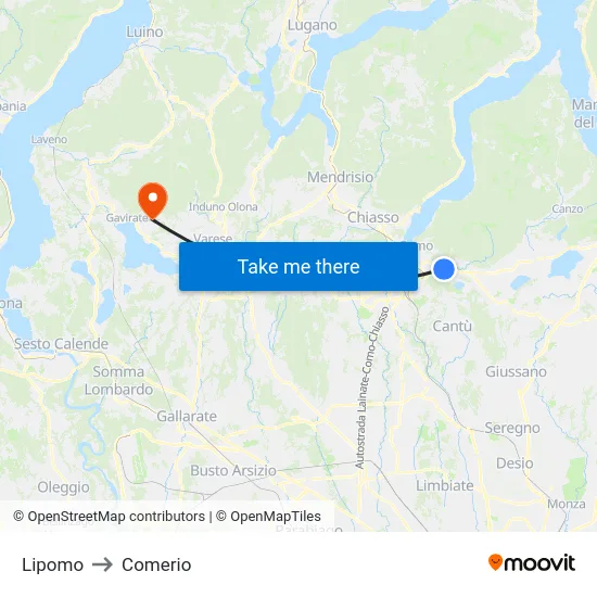 Lipomo to Comerio map