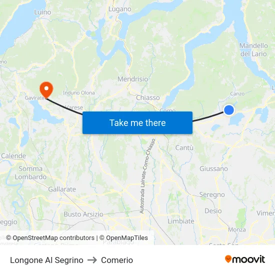 Longone Al Segrino to Comerio map
