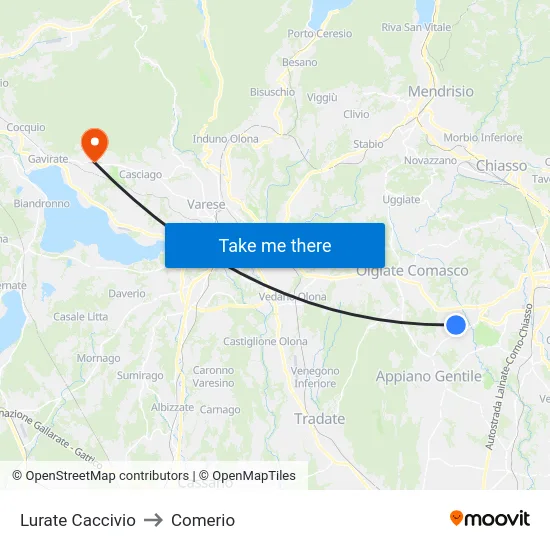 Lurate Caccivio to Comerio map