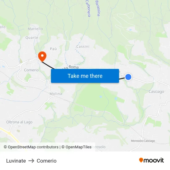 Luvinate to Comerio map