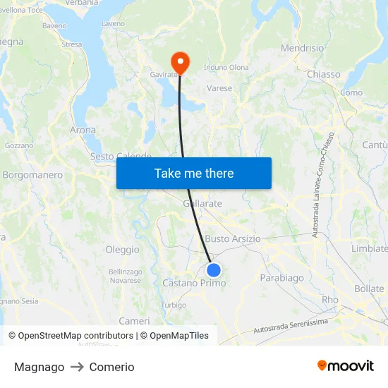 Magnago to Comerio map