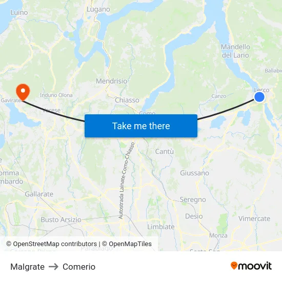 Malgrate to Comerio map