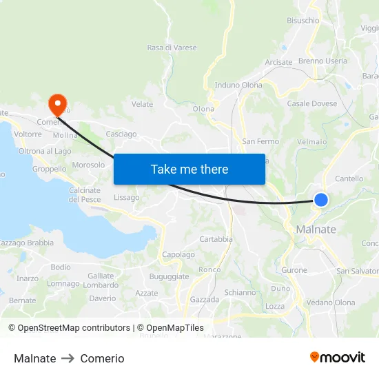 Malnate to Comerio map