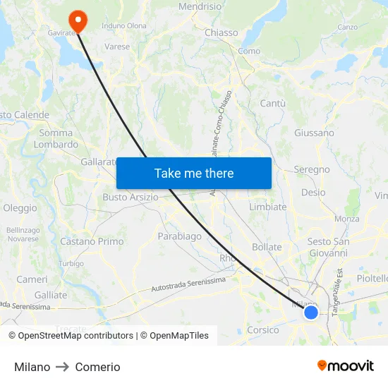 Milan to Comerio map
