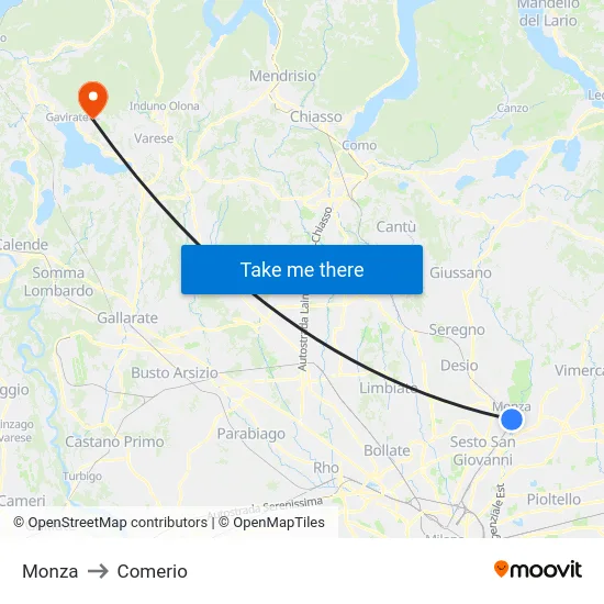 Monza to Comerio map