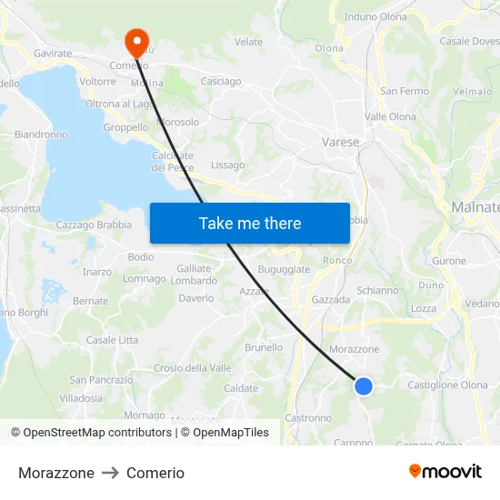 Morazzone to Comerio map