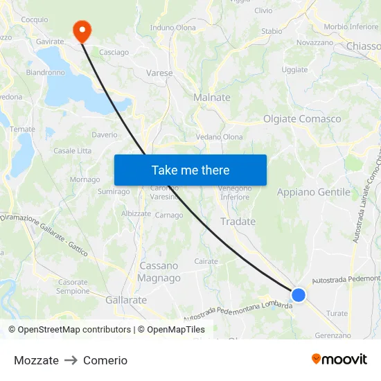 Mozzate to Comerio map