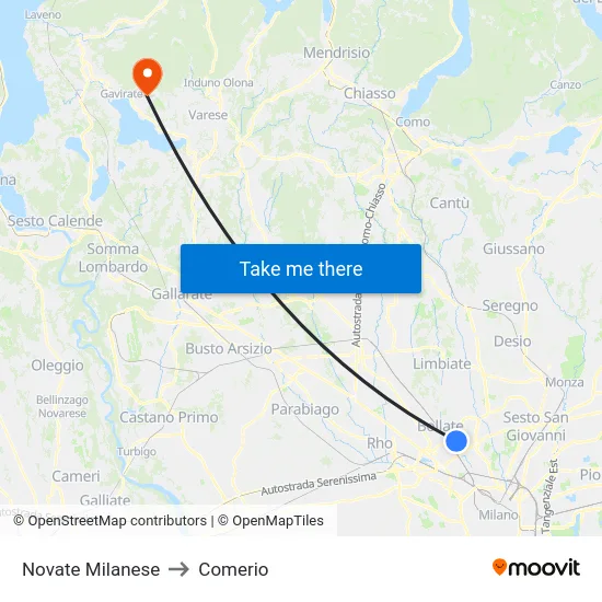 Novate Milanese to Comerio map