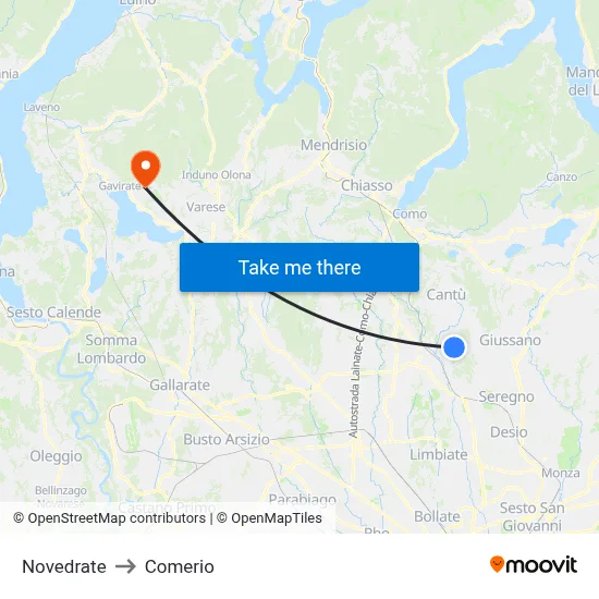 Novedrate to Comerio map