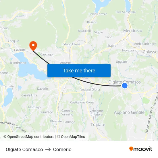 Olgiate Comasco to Comerio map