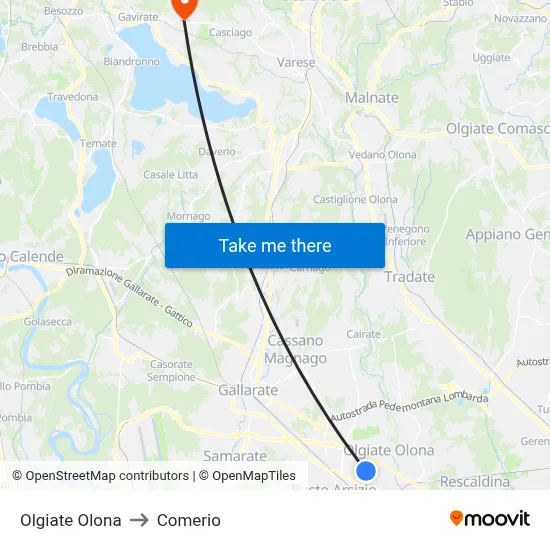 Olgiate Olona to Comerio map