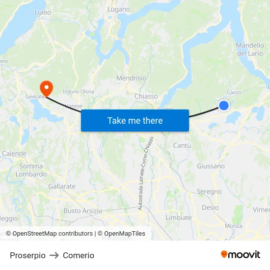 Proserpio to Comerio map